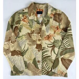 VTG 90s A la Carte Tropical Cotton Blazer Jacket M Earthy Boho Artsy Resort USA